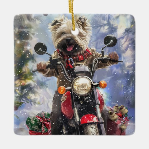 Cairn Terrier Dog Riding Motorcycle Christmas Ceramic Ornament