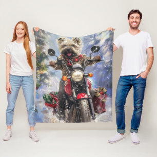 Cairn Terrier Dog Riding Motorcycle Christmas Fleece Blanket