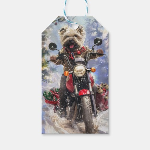 Cairn Terrier Dog Riding Motorcycle Christmas Gift Tags