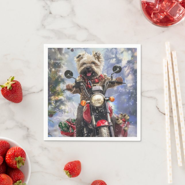Cairn Terrier Dog Riding Motorcycle Christmas Napkins (Insitu)
