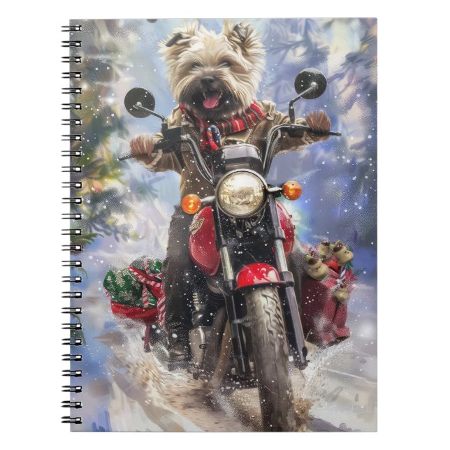 Cairn Terrier Dog Riding Motorcycle Christmas Notebook (Front)