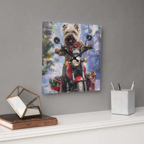 Cairn Terrier Dog Riding Motorcycle Christmas Square Wall Clock