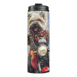 Cairn Terrier Dog Riding Motorcycle Christmas Thermal Tumbler