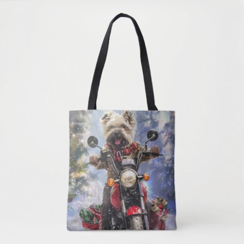 Cairn Terrier Dog Riding Motorcycle Christmas Tote Bag