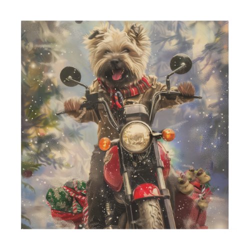 Cairn Terrier Dog Riding Motorcycle Christmas Wood Wall Art
