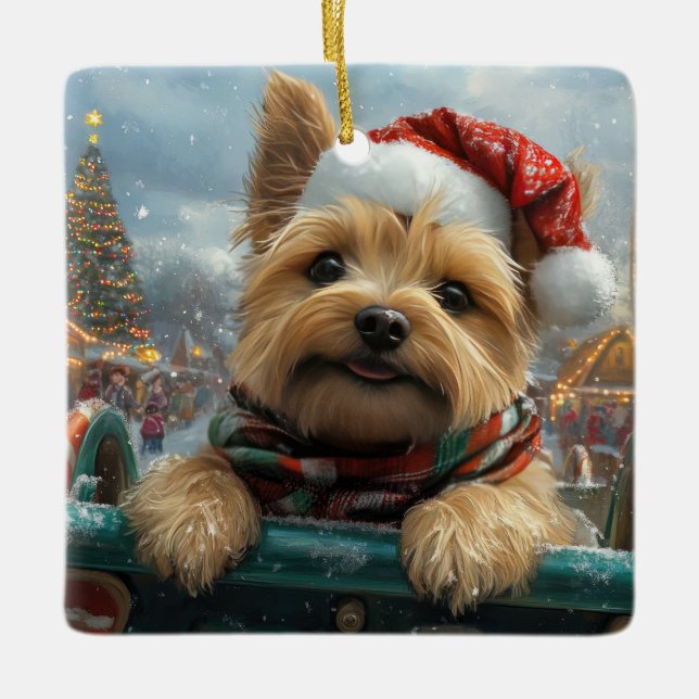 Cairn Terrier Dog Roller Coaster Christmas Ceramic Ornament (Front)