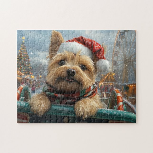 Cairn Terrier Dog Roller Coaster Christmas Jigsaw Puzzle (Horizontal)