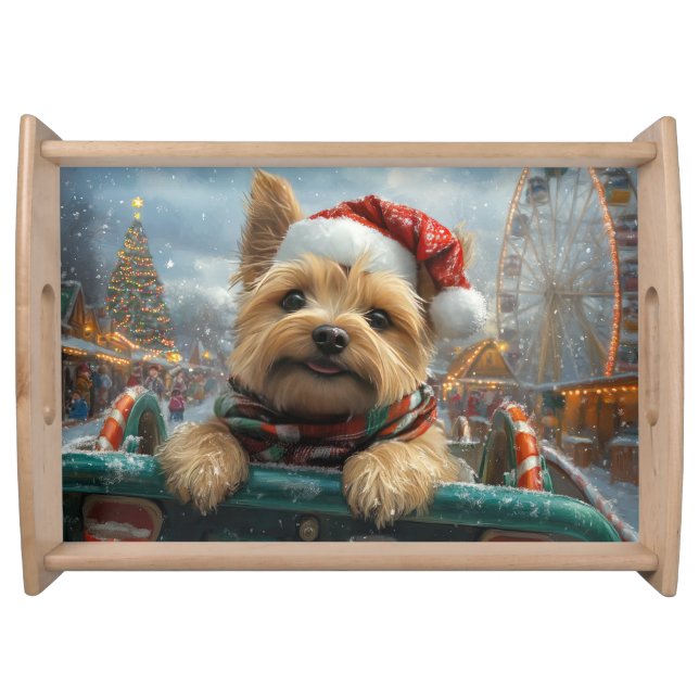Cairn Terrier Dog Roller Coaster Christmas Serving Tray (Front)