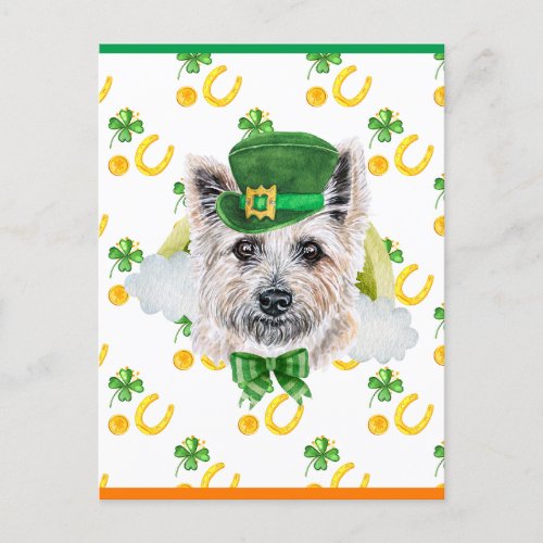Cairn Terrier Dog Shamrock St Patricks Day Holiday Postcard