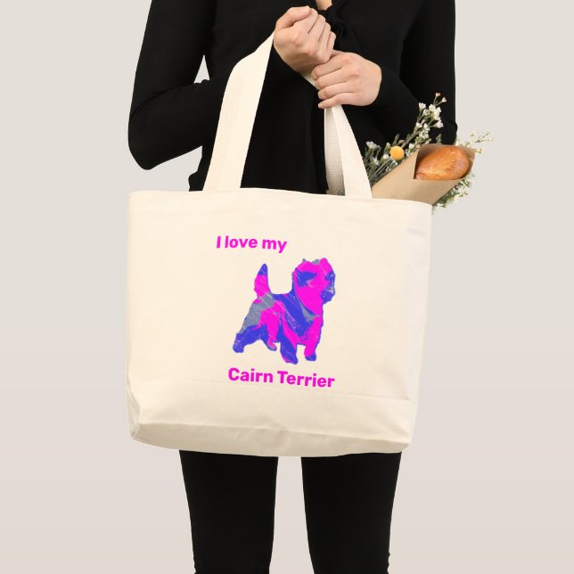 Cairn Terrier Dog Silhouette Crazy Hot Pink Large Tote Bag (Front (Product))