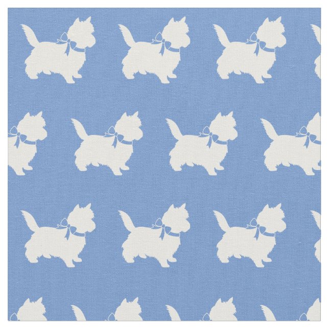 Cairn Terrier Dog Silhouette Pet Light Blue Fabric (Close Up)