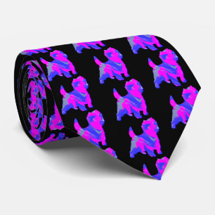 Cairn Terrier Dog Silhouette Pink & Blue Black Neck Tie