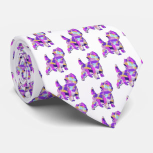 Cairn Terrier Dog Silhouette Purple White Neck Tie