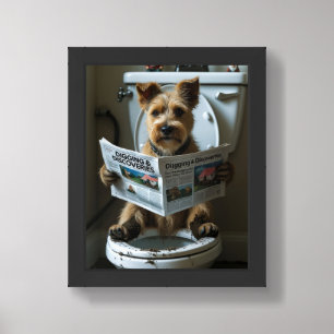 Cairn Terrier Dog Sitting On Toilet Funny  Framed Art