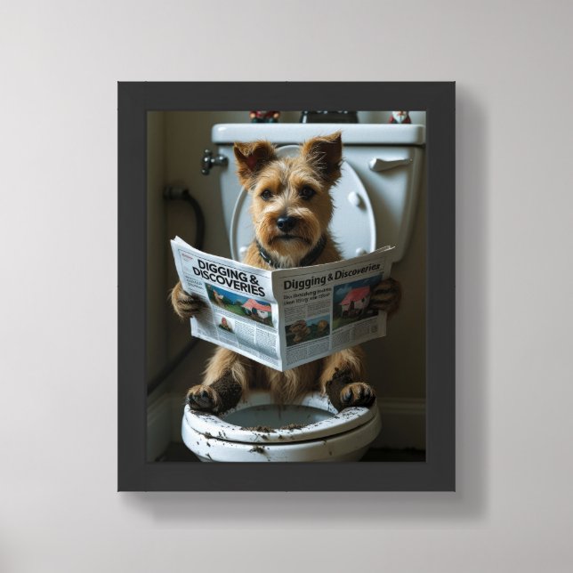 Cairn Terrier Dog Sitting On Toilet Funny  Framed Art (Framed Front)