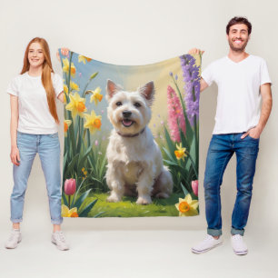 Cairn Terrier Dog Spring Flowers Painting Fleece Blanket