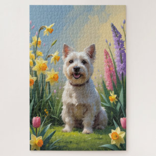 Cairn Terrier Dog Spring Flowers Painting Jigsaw Puzzle