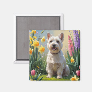 Cairn Terrier Dog Spring Flowers Painting Magnet