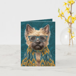 Cairn Terrier Dog Teal Paisley Monogrammed Card