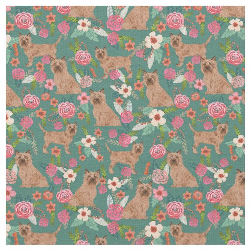 cairn terrier dog vintage florals green fabric