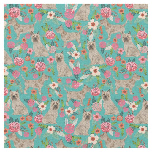 cairn terrier dog vintage florals turquoise fabric