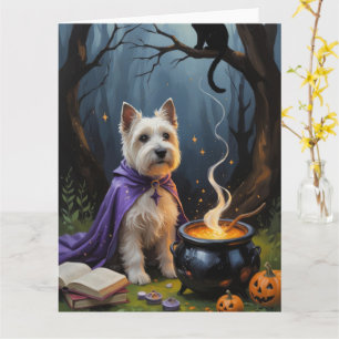 Cairn Terrier Dog Whimsical Halloween Painting Card