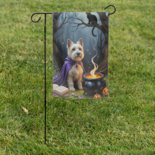 Cairn Terrier Dog Whimsical Halloween Painting Garden Flag