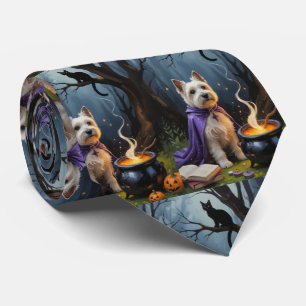 Cairn Terrier Dog Whimsical Halloween Painting Neck Tie