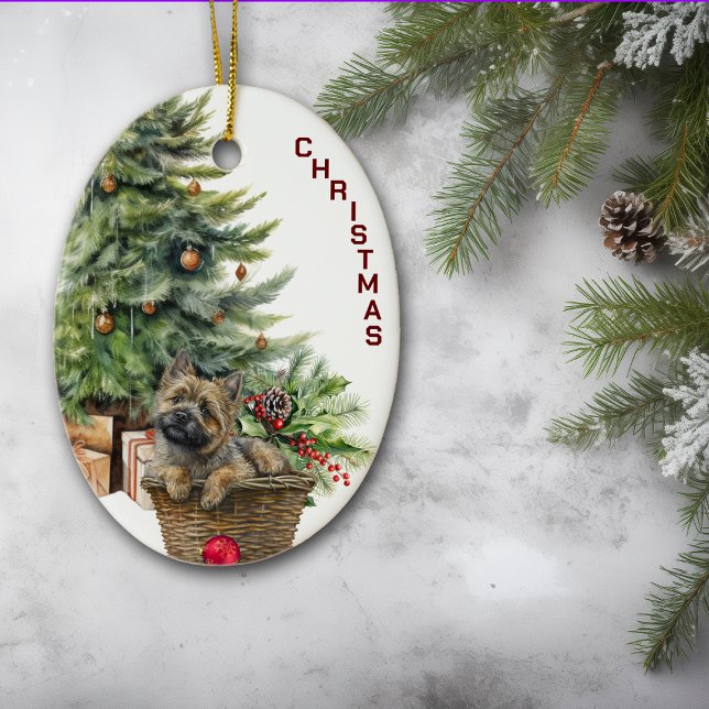 Cairn Terrier Dog Wicker Basket Christmas Ceramic Ornament (Creator Uploaded)