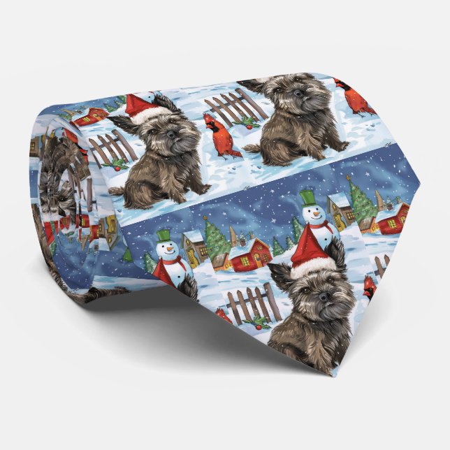 Cairn Terrier Dog Winter Wonderland Christmas Joy Neck Tie (Rolled)