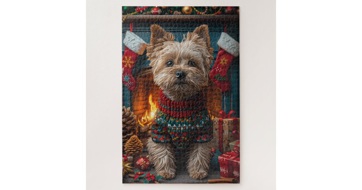Cairn Terrier Dog With Christmas Gifts Fireplace Jigsaw Puzzle Zazzle