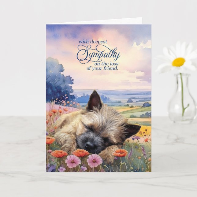 Cairn Terrier Dog with Wildflowers Pet Sympathy Card (Small Plant)
