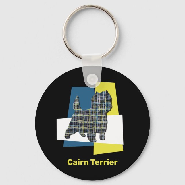 Cairn Terrier Dog Yellow & Black Grid Line Keychain (Front)