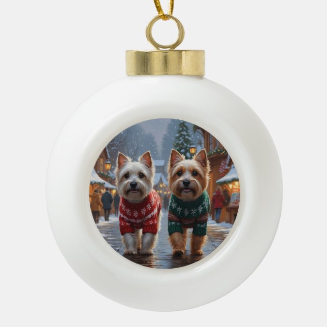 Cairn Terrier Dogs Christmas Snow Holiday  Ceramic Ball Christmas Ornament (Front)