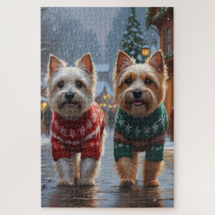 Cairn Terrier Dogs Christmas Snow Holiday  Jigsaw Puzzle