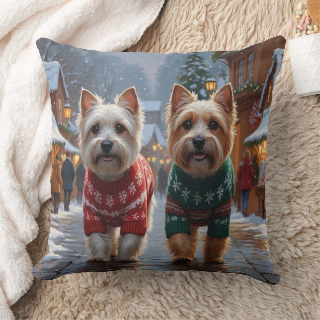 Cairn Terrier Dogs Christmas Snow Holiday  Throw Pillow (Blanket)