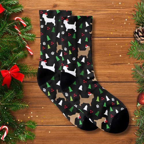 Cairn Terrier Dogs Merry Christmas Tree Black  Socks