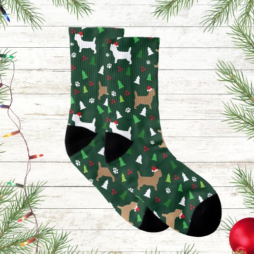 Cairn Terrier Dogs Merry Christmas Tree Green Socks