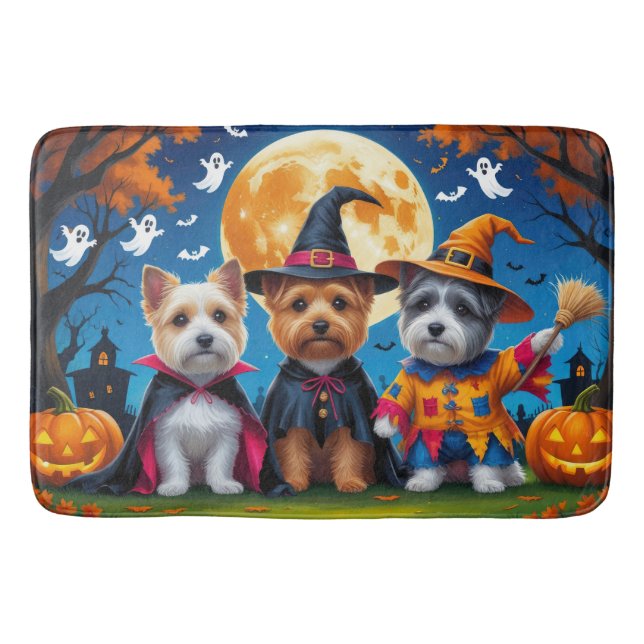 Cairn Terrier Dogs Pumpkin Halloween Funny Bath Mat (Front)