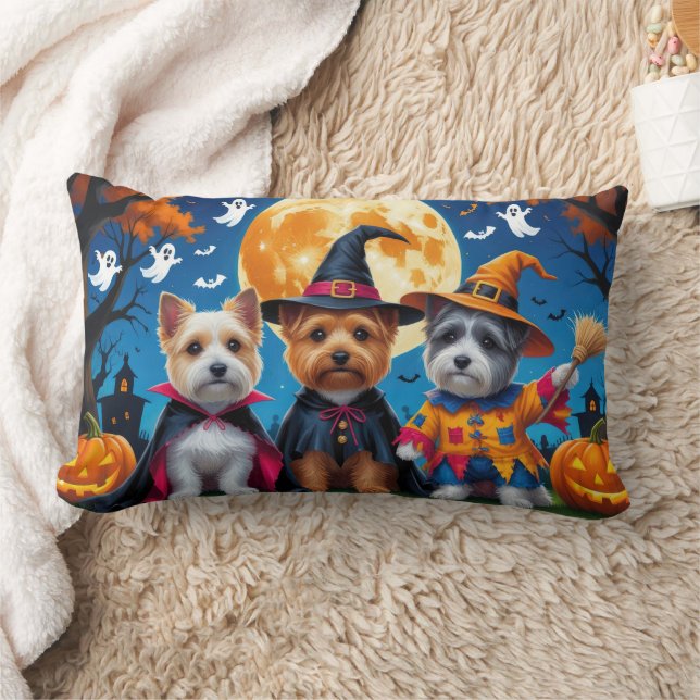 Cairn Terrier Dogs Pumpkin Halloween Funny Lumbar Pillow (Blanket)