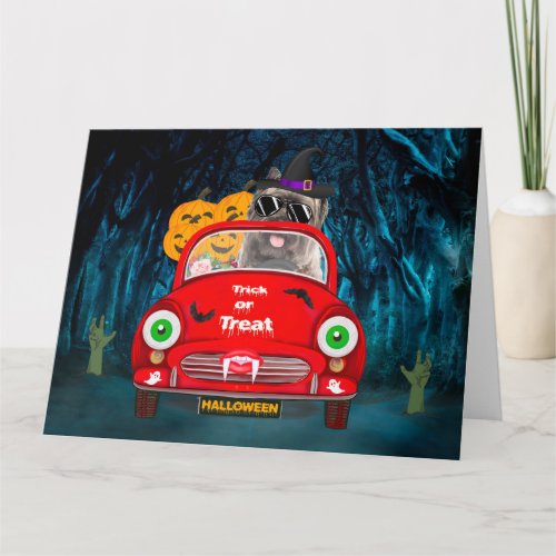 Cairn Terrier Driving Car Scary Halloween Card