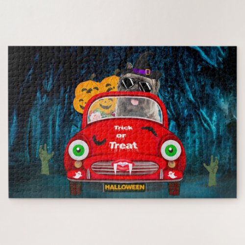 Cairn Terrier Driving Car Scary Halloween Jigsaw Puzzle