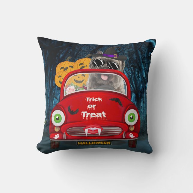 Cairn Terrier Driving Car Scary Halloween  Throw Pillow (Front)