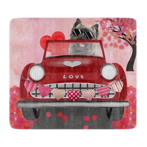 Cairn Terrier Driving Car with Hearts Valentines  Cutting Board