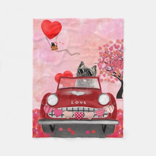 Cairn Terrier Driving Car with Hearts Valentines  Fleece Blanket