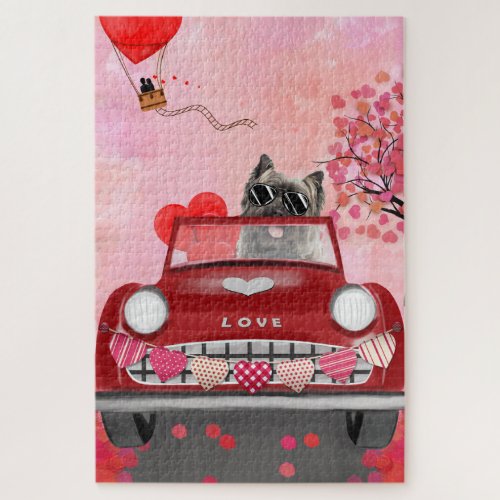 Cairn Terrier Driving Car with Hearts Valentines  Jigsaw Puzzle