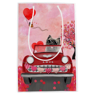 Cairn Terrier Driving Car with Hearts Valentine's Medium Gift Bag