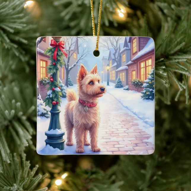 Cairn Terrier Festive Lamppost Village Christmas Ceramic Ornament (Tree)