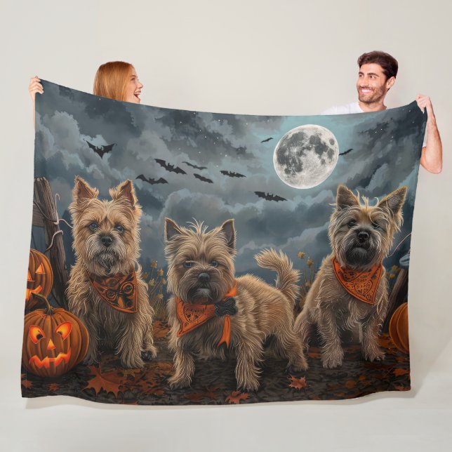 Cairn Terrier Halloween Spooky Fleece Blanket (In Situ)
