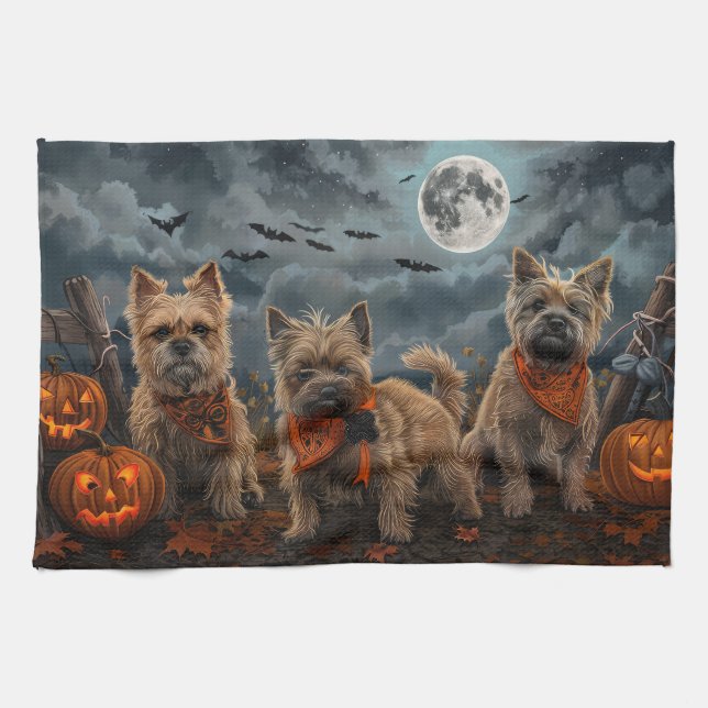 Cairn Terrier Halloween Spooky Kitchen Towel (Horizontal)